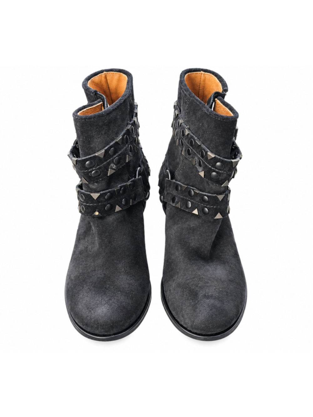 Frye Black Suede Ankle Booties with Studded Straps